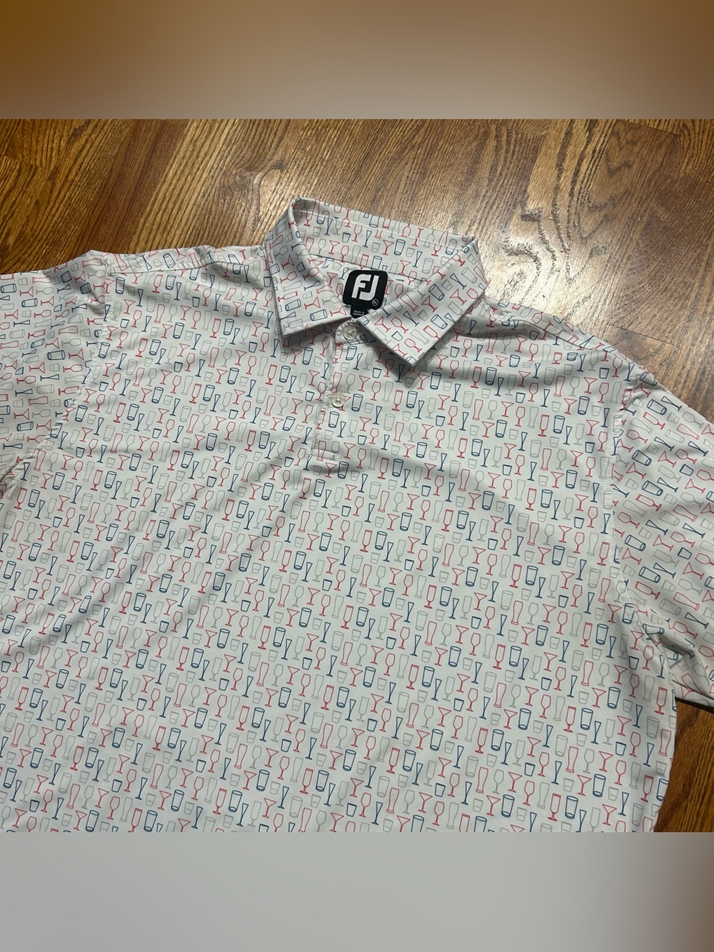 Footjoy Lisle Glass AOP Self Collar Golf Polo Shirt White Men’s XL